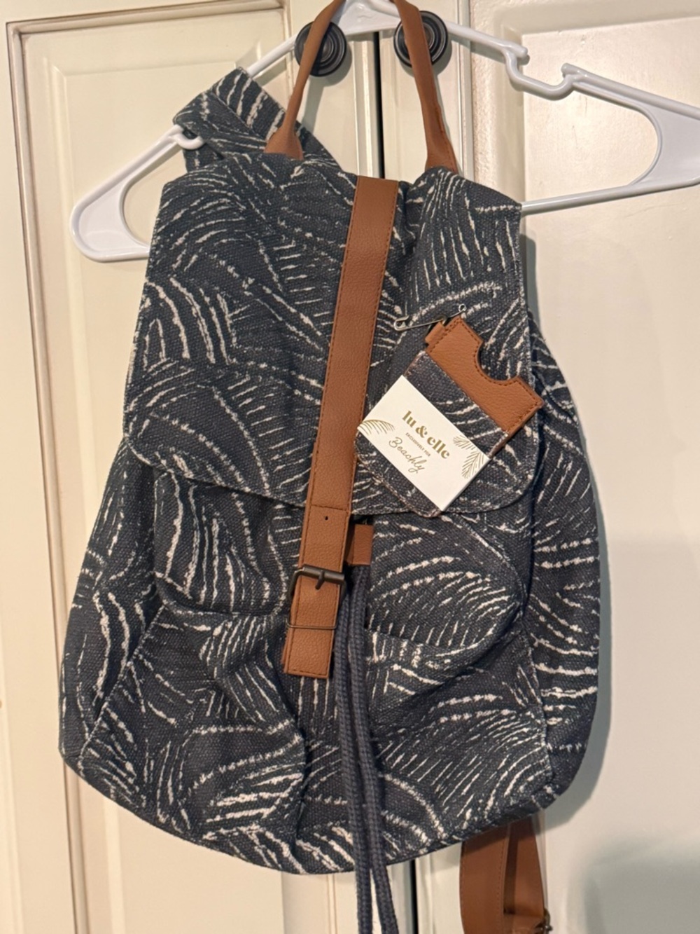 Lu & Elle Printed Canvas Backpack with Tan Trim and card case